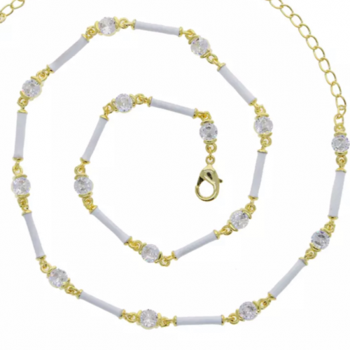 شوكر ابيض مطلي ذهب مع زركون