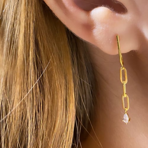 حلق فضة عيار 925 مطلية بالذهب عيار 18مع زركون