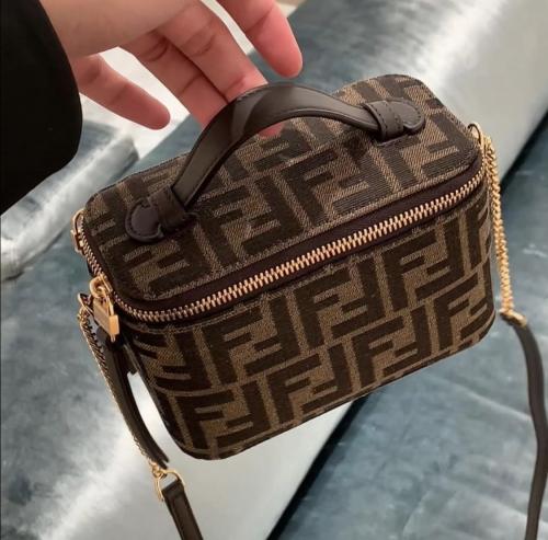 فندي فانتي ميني | Fendi Vanity Tobacco brown FF jacquard fabric mini-bag