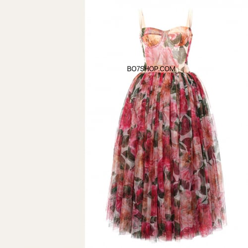 فستان تل بطباعة ورود