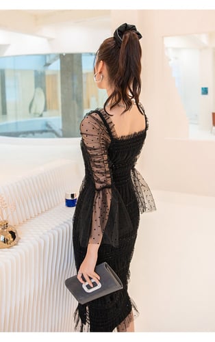 فستان اسود من التل والترتر