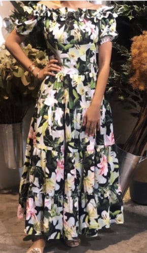 فستان اخضر مطبوع