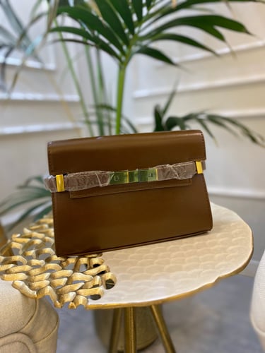 شنطة جلد بني مربعه bag 4