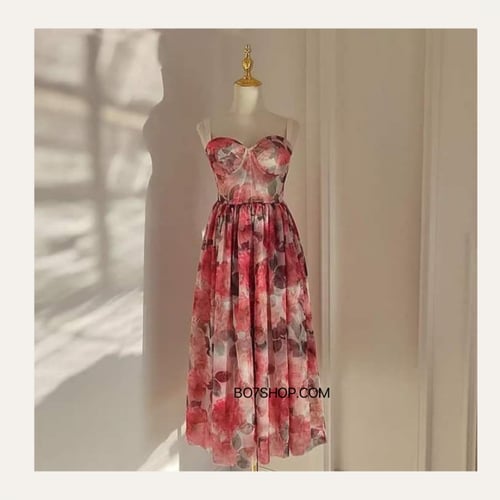 فستان تل بطباعة ورود