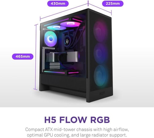NZXT H5 Flow RGB 2024 - Compact ATX Mid-Tower PC G...