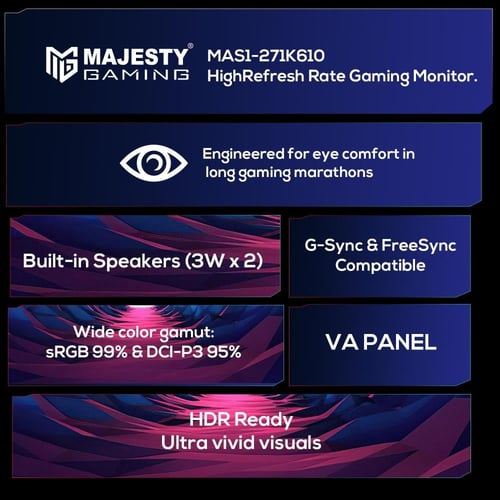 Majesty Curved Gaming Monitor – 27” FHD 1080P, 260...