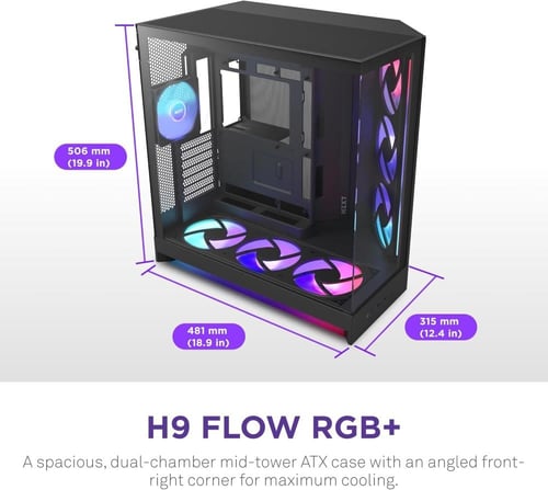 nzxt H9 Flow RGB+ 2025 كيس كمبيوتر اسود