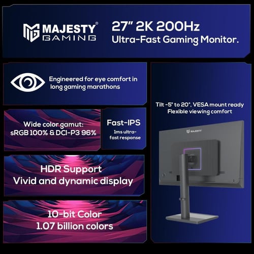 Majesty 27" 2K QHD Gaming Monitor | FAST IPS | 200...