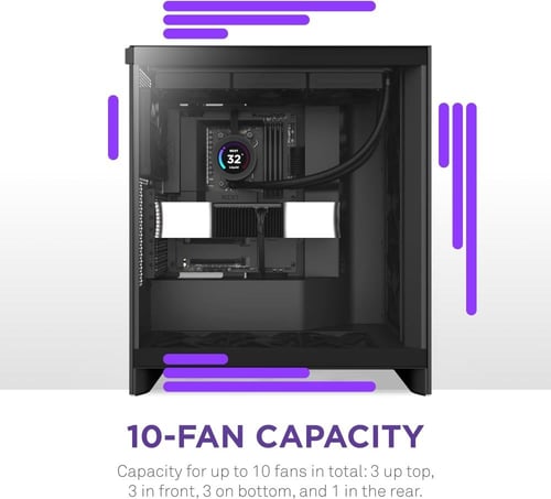 NZXT H7 Flow 2024 - Mid-Tower ATX Airflow Case Bla...