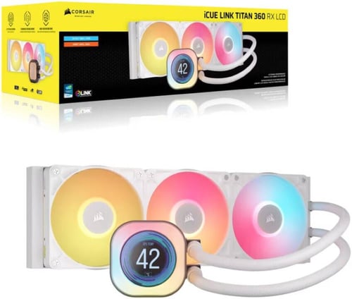 iCUE LINK TITAN 360 RX LCD Liquid CPU Cooler - Whi...