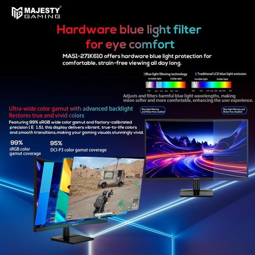 Majesty Curved Gaming Monitor – 27” FHD 1080P, 260...