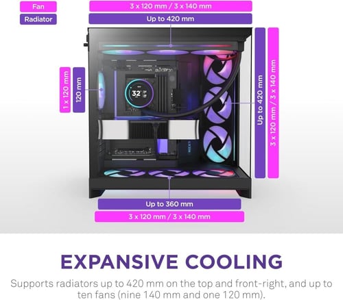 nzxt H9 Flow RGB+ 2025 كيس كمبيوتر اسود