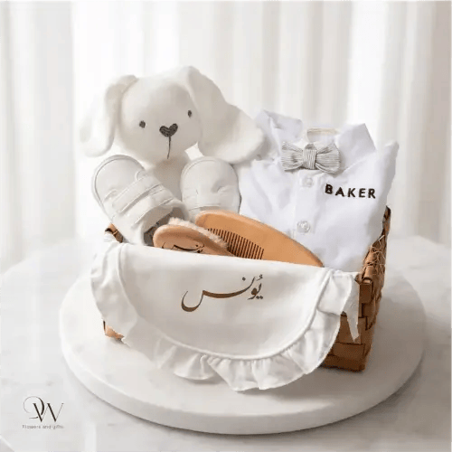 هدية مواليد فاخرة – بدلة بيبي مع أرنب أبيض وشوز Ne...