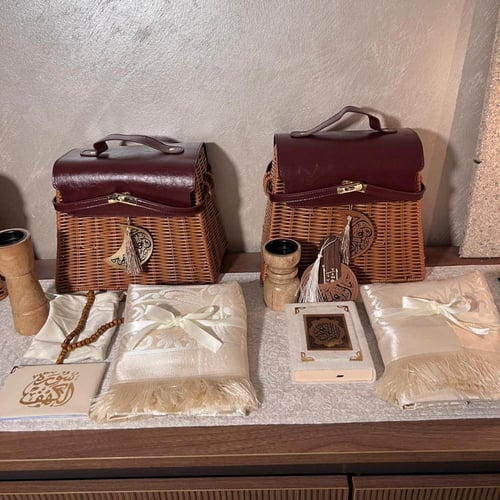 شنطة رمضان سلة خوص بجلد لون عودي