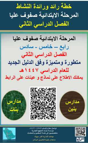 الأبتدائية صفوف عليا الفصل الثاني خطة رائد ورائدة...