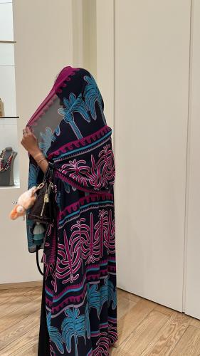 عباية نخل تركواز وبنفسجي