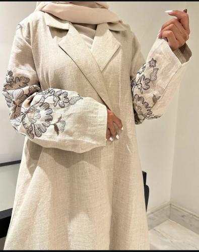 عبايه لينن فرنسي الكم مطرز