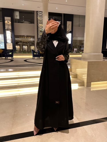 عبايه رسميه سوداء كتان