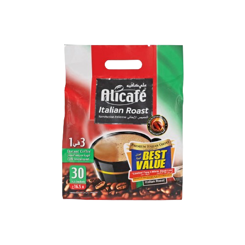 قهوة تحميص ايطالي 3في 1 من علي كافيه 30ظرفا ×16.5غ