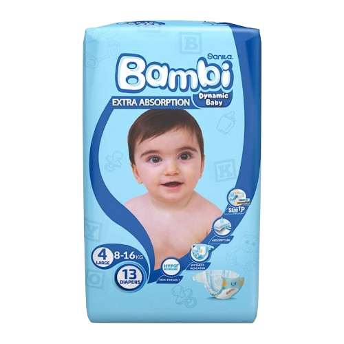 بامبي حفائض اطفال مقاس 4كبير عدد 13قطعة