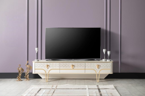 طاولة تلفزيون تركي مودرن 180 سم ابيض وذهبي