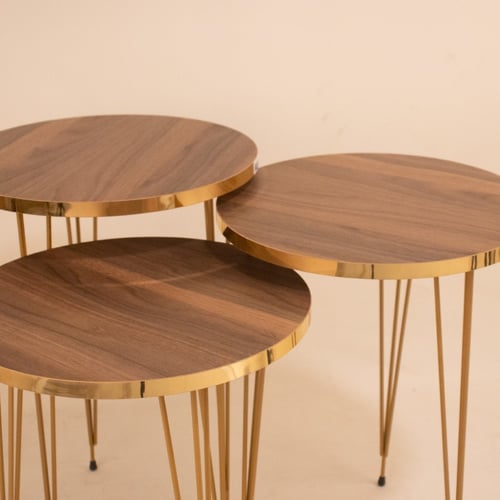 طقم طاولات خدمة 3 قطع دائرية بني غامق