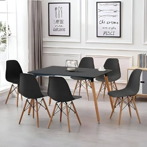 طقم طاولة طعام 6 كراسي سطح خشب لون اسود