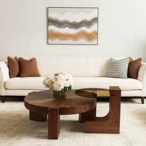 طقم طاولات قهوة خشبية دائرية مودرن