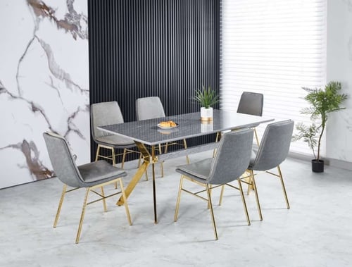 طاولة طعام 6 كراسي ارجل ذهبي الوان متعدده