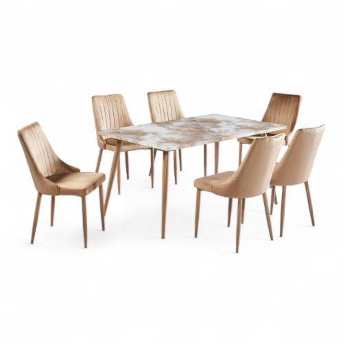 طقم طاولة طعام 4\6\ 8 كراسي سطح خشب بديل رخام بيج