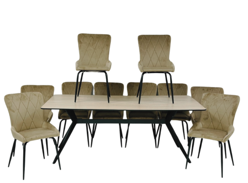 طاوله طعام 10 كراسي بيج خشبي