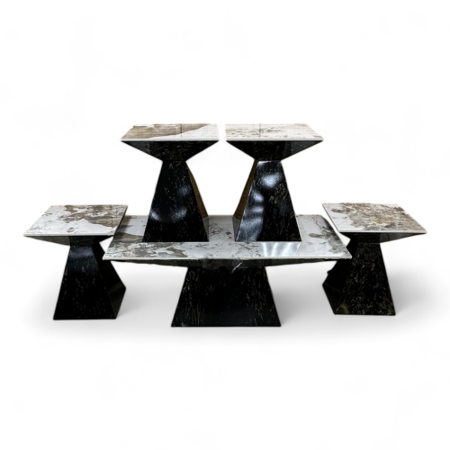 طقم طاولات قهوة 5 قطع قاعده معدنيه سطح رخام اسود