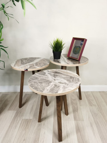 طاولات ضيافة 3 قطع سطح خشب