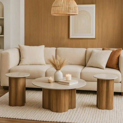 طقم طاولات قهوة خشب ومعدن 3 قطع – طاولة وسط وطاولا...