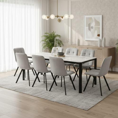 طاوله طعام رخام 8 كراسي رمادي متينه