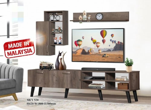 طاولة تلفزيون مع أرفف معلقة بني