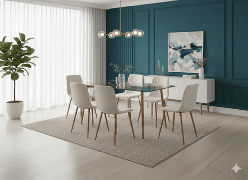 طاوله طعام بسطح زجاج 6 كراسي لون بيج