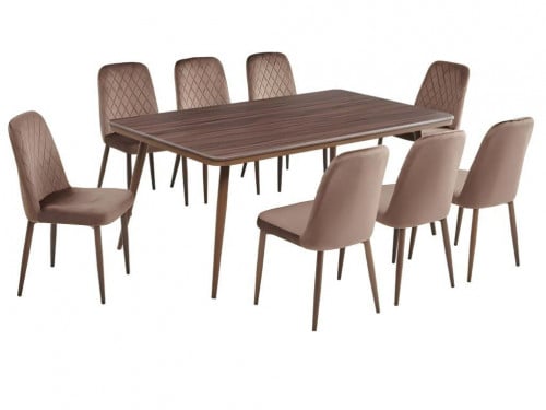 طقم طاولة طعام 8 كراسي بني