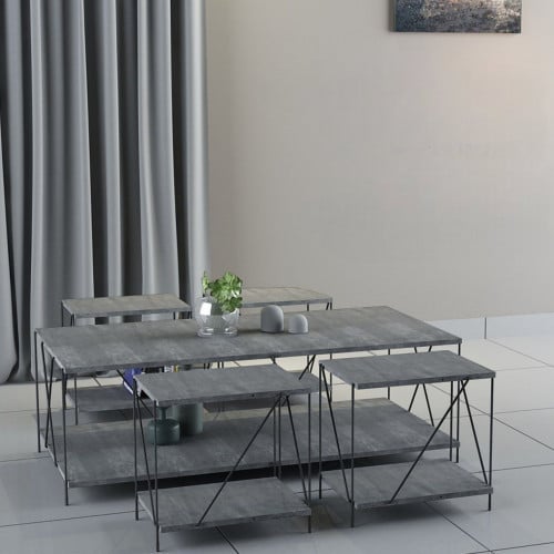 طقم طاوله قهوه 5 قطع لون اسود ورمادي مودرن