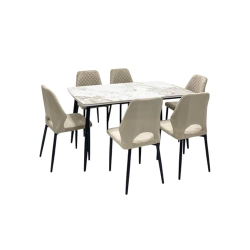 طقم طاولة طعام لـ 6 أشخاص سطح سيراميك فاخر وكراسي...