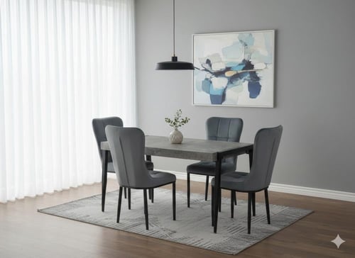 طاوله طعام خشب مودرن 4 كراسي مخمل بيج _ بني _ رماد...