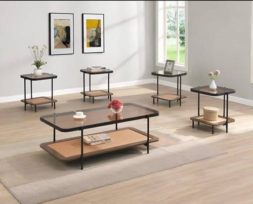 طقم طاولات قهوه مستطيل سطح زجاج الوان متعدده