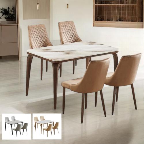 طقم سفرة فاخر مع 4 كراسي سطح بديل رخام وألوان متعد...