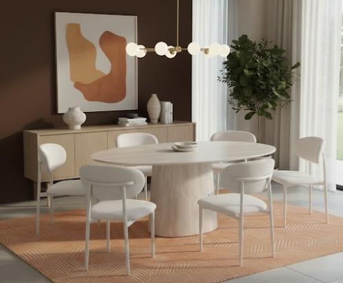 طاوله طعام سته كراسي دائريه بيج أحدث تصميم