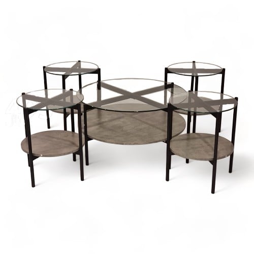 طقم طاولات قهوة سطح زجاج رمادي