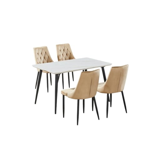 طقم طاولة طعام 4 كراسي سطح خشب رخامي