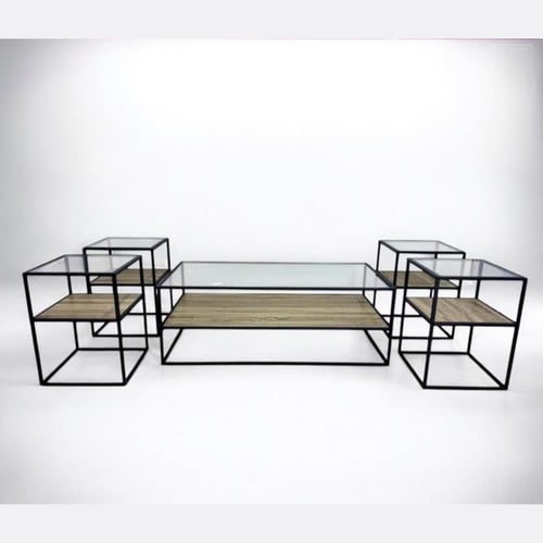 طقم طاولات مودرن بتصميم عصري - سطح زجاجي وقواعد مع...