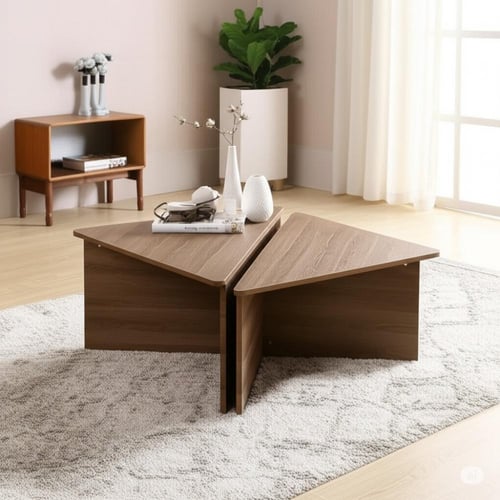 طاوله قهوة وسط بتصميم مميز مكون من قطعتين بني