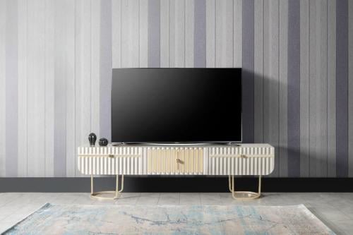 طاوله تلفاز بيج وذهبي راقي