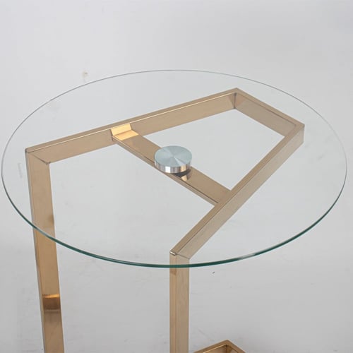 طاوله جانبيه مفرده خدمه استيل ذهبي وزجاج